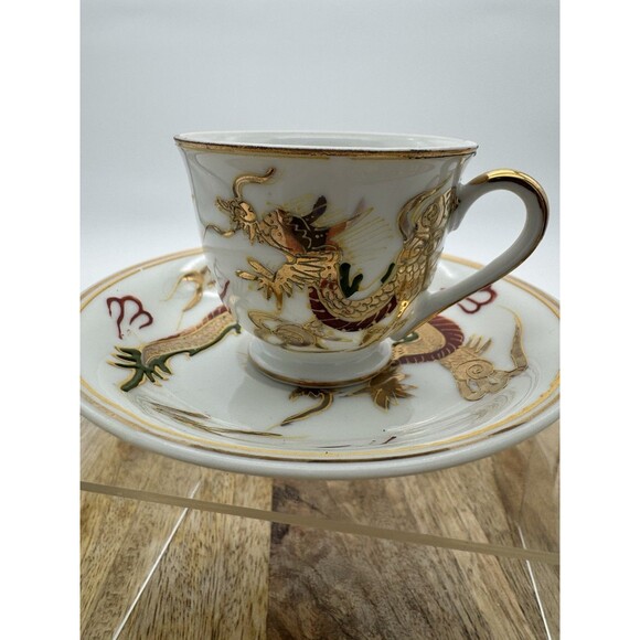 Sunray Kutani Teacup & Saucer Dragonware Moriage Dragon Gold Japan Handpainted - Picture 2 of 11